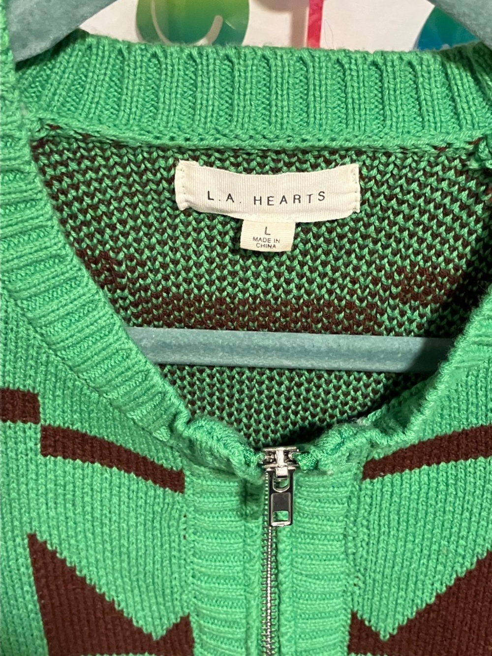 L.A. Hearts Geometric Knit Zip Cardigan Sweater (Large) - Picture 5 of 10